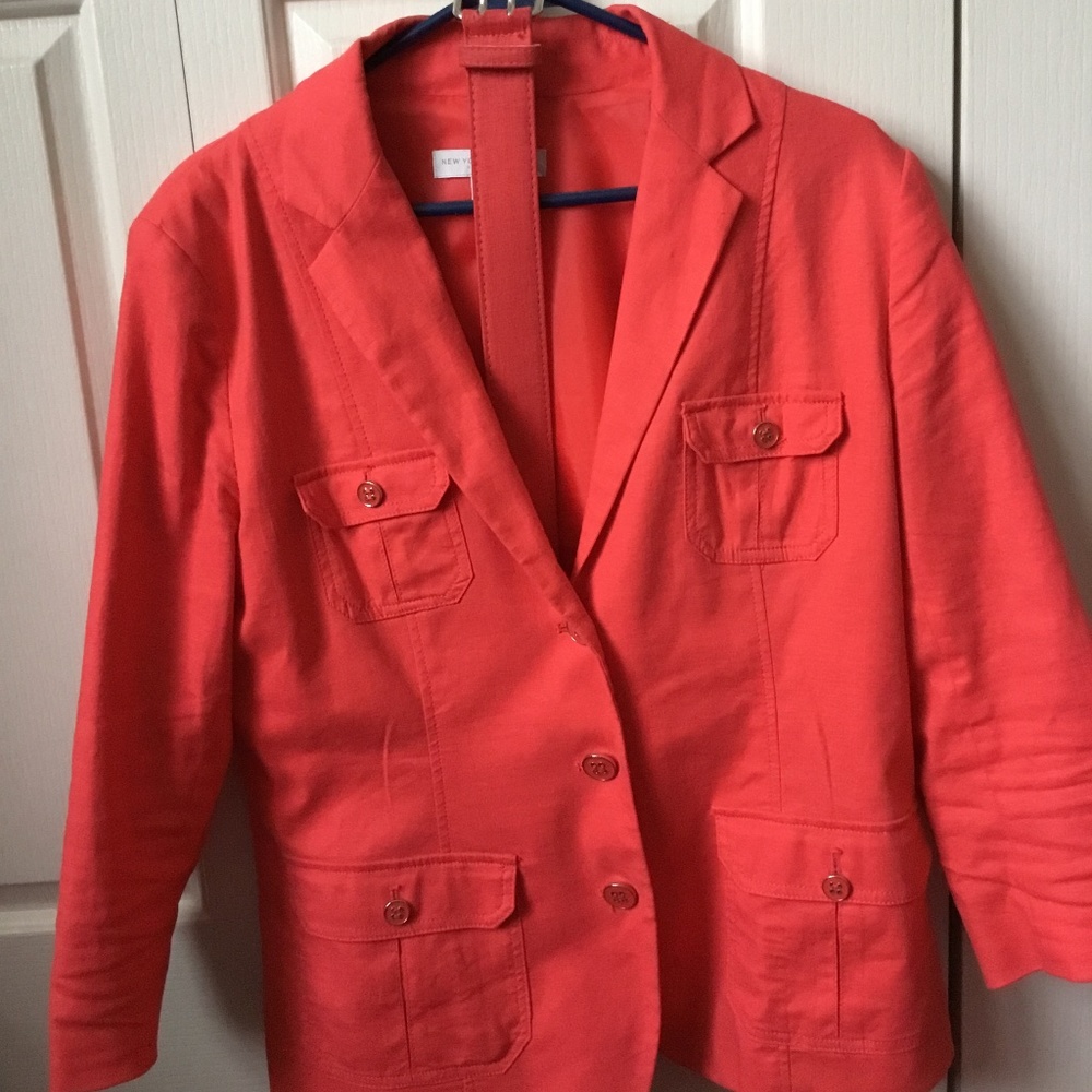 New York &  Co. Jacket, size 14, coral, 3/4 length sleeve, fitted with belt